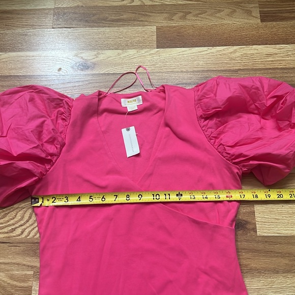 Anthropologie Maeve top in fushia puff sleeves V neck wrap style size M - Picture 5 of 15